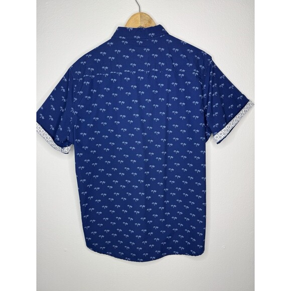 Alexander Julian Men’s Large Button Down Short Sleeve Shirt Blue Hawaiian Design - Picture 9 of 14